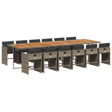 Vidaxl 13-dijelni vrtni blagovaonski set s jastucima poliratan sivi