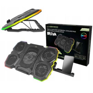 Esperanza LED RGB gaming LCD rashladna podloga za laptop 5x ventilator 2x USB BREVA