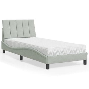 Vidaxl Krevet s madracem, svijetlosiva, 90x190 cm, baršun
