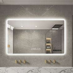 S6 Steklarstvo Šest LED ogledalo za kupaonicu S65C, 100 × 60 cm, 3 boje LED osvjetljenja, prikaz vremena i temperature, antifog funkcija