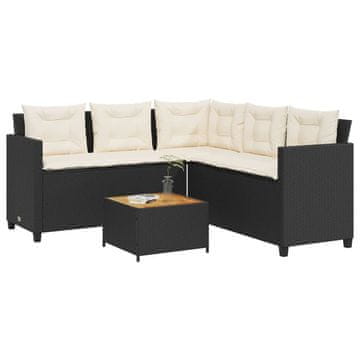 Vidaxl Vrtna kutna sofa s jastucima i stolom, PE ratan, crna