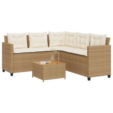 Vidaxl Vrtna kutna sofa s jastucima i stolom, PE ratan, bež