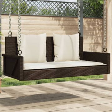 Vidaxl Klupa za ljuljanje s jastucima smeđa 119x56x48 cm poli ratan
