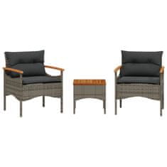 Vidaxl 3-dijelna vrtna garnitura od poliratana s jastucima siva