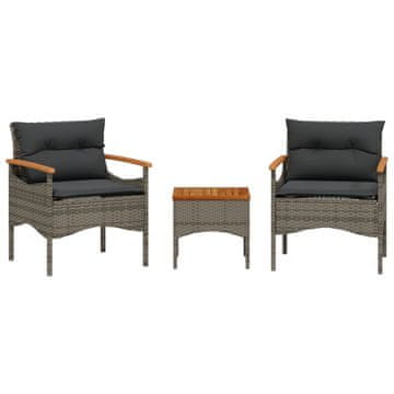 Vidaxl 3-dijelna vrtna garnitura od poliratana s jastucima siva