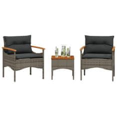 Vidaxl 3-dijelna vrtna garnitura od poliratana s jastucima siva