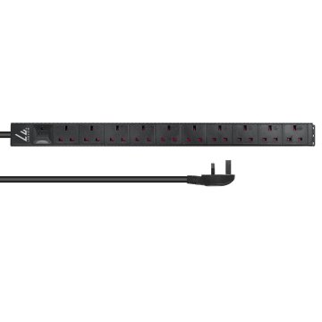 UK Rackmount produžni kabel, 1.4U, 13A, 10 utičnica, kabel od 3 m, LVR-3MUK-SPD-UK10