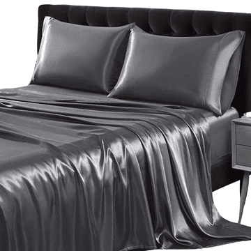 HOME & MARKER® Napenjalna rjuha, gladka i otporna na vlagu, imitacija svile, uključuje 1 navlaku i 2 jastučnice (temno siva, 150x200) | SILKYFIT