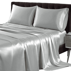 HOME & MARKER® Napenjalna rjuha, gladka i otporna na vlagu, imitacija svile, uključuje 1 navlaku i 2 jastučnice (svijetlo siva, 150x200) | SILKYFIT