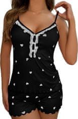 VIVVA® Elegantna ženska pidžama, kratka, udobna, ženska pidžama | LUNAR, kratka, crna, L