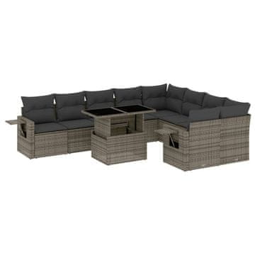 Vidaxl 10-dijelni set vrtnih sofa od poliratana s jastucima sivi