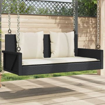 Vidaxl Klupa za ljuljanje s jastucima crna 119x56x48 cm poli ratan