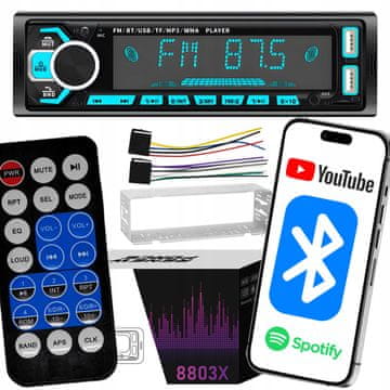 Dexxer 1DIN 12V RGB LCD FM auto radio 4x60W 2x USB Bluetooth SD + daljinski