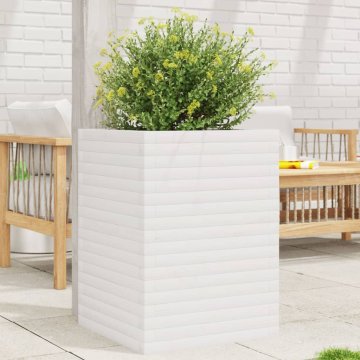 Vidaxl Vrtna žardinjera bijela 50x50x68,5 cm masivni borov drvo