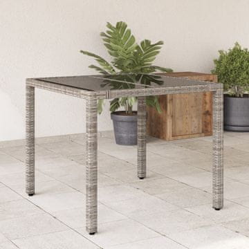 Vidaxl Vrtni stol sa staklenom pločom sivi 90x90x75 cm PE ratan