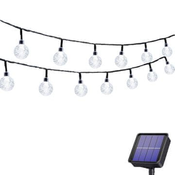HOME & MARKER® Vodootporni solarni LED rasvjetni lanac 5 m s kuglicama za vanjsku dekoraciju (bijeli) | SOLSTICE