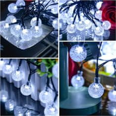 HOME & MARKER® Vodootporni solarni LED rasvjetni lanac 5 m s kuglicama za vanjsku dekoraciju (bijeli) | SOLSTICE