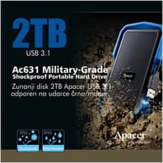 Apacer vanjski tvrdi disk 2TB AC631 USB 3.1 otporan na udarce crno/plavi