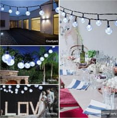 HOME & MARKER® Vodootporni solarni LED rasvjetni lanac 5 m s kuglicama za vanjsku dekoraciju (bijeli) | SOLSTICE