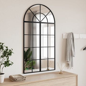 Vidaxl Zidno ogledalo crno 60x110 cm lučna završna obrada željezo
