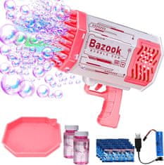 JOJOY® Pištolj za mjehuriće od sapunice, puhanje mjehurića, 69 rupa, šarene LED svjetiljke (Roza, 1+1 Gratis) | BUBBLEPUFF