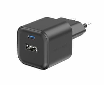 SWISSTEN kućni punjač, GaN, 1xUSB-C, 1xUSB-A, crni