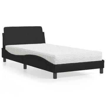 Vidaxl Krevet s madracem, crni, 100x200 cm, umjetna koža