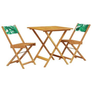 Vidaxl 3-dijelni bistro set od tkanine i masivnog drva uzorkom lišća