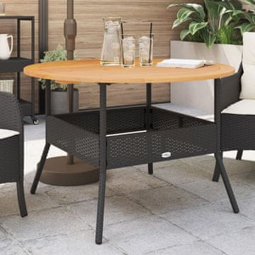 Vidaxl Vrtni stol s pločom od akacije crne boje Ø110x71 cm PE ratan