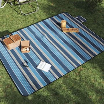 Vidaxl Sklopiva deka za piknik plava prugasta 200x150 cm baršunasta