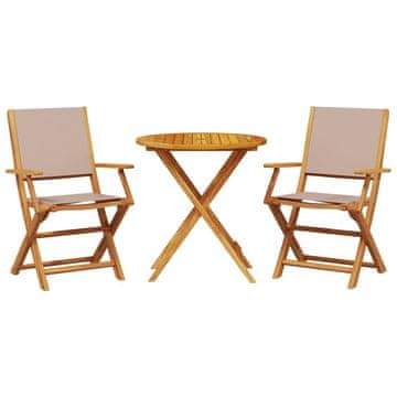 Vidaxl 3-dijelni bistro set od tkanine i masivnog drva smeđesivi