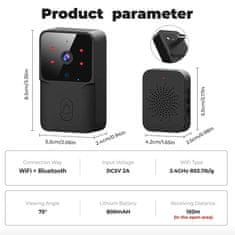 Netscroll Pametno bežično video zvono s kamerom, noćnim vidom i senzorom pokreta, dvosmjerna komunikacija, WiFi povezivanje i USB punjenje, Bell