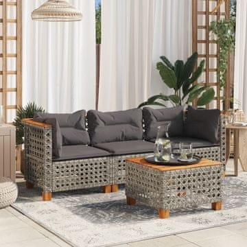 Vidaxl Vrtna sofa za 3 osobe s jastucima, siva, poli ratan