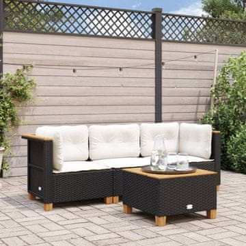 Vidaxl Vrtna sofa za 3 osobe s jastucima, crna, poli ratan
