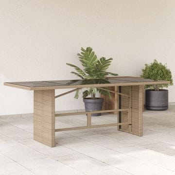 Vidaxl Vrtni stol sa staklenom pločom, bež, 190x80x75 cm, poli ratan