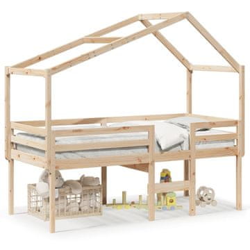 Vidaxl Visoki krevet s krovom 90x200 cm Masivni borov drvo