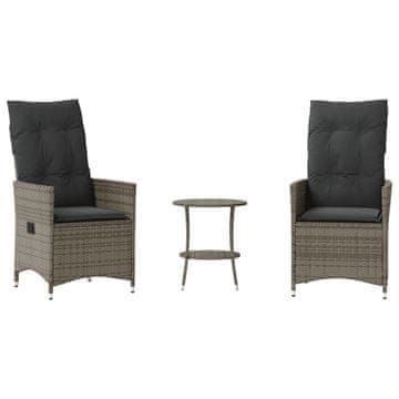 Vidaxl 3-dijelni bistro set od poliratana s jastucima sivi