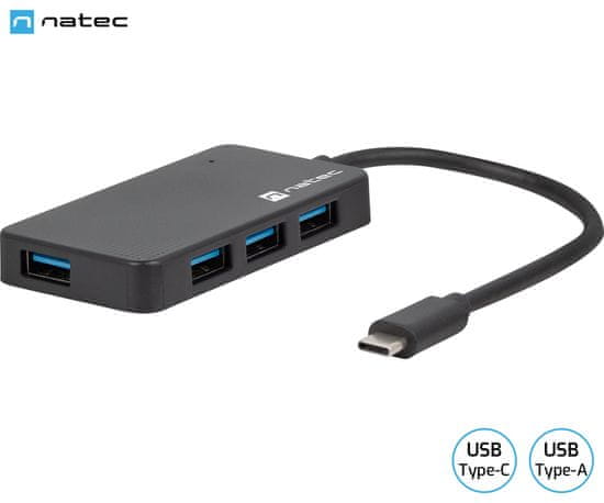 Natec Silkworm USB hub, 4xUSB-A, 1xUSB-C