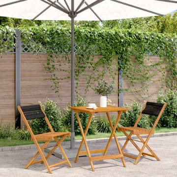 Vidaxl Bistro set od 3 dijela, crni polipropilen i drvo