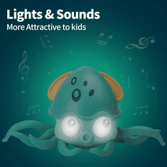 JOJOY® Puzajuća interaktivna hobotnica igračka za bebe, svjetleća i glazbena s efektima | CRAWLTOPUS