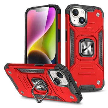WOZINSKY Ring Armor maskica s držačem za prst za iPhone 15 Plus, crvena