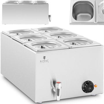 Royal Catering Grijač hrane na vodenoj kupki, grijaći bife, 6 x GN 1/6, 600 W