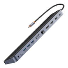 BASEUS 12u1 HUB stalak za prijenosno računalo USB-C USB-A DP HDMI SD TF RJ45 3,5 mm priključak PD 100W sivi