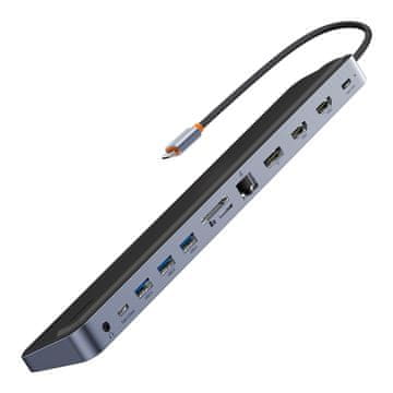 BASEUS 12u1 HUB stalak za prijenosno računalo USB-C USB-A DP HDMI SD TF RJ45 3,5 mm priključak PD 100W sivi