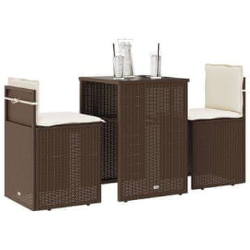 Vidaxl Bistro set od 3 dijela s jastucima, smeđi, poli ratan
