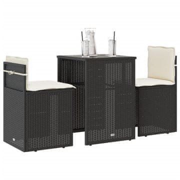 Vidaxl Bistro set od 3 dijela s jastucima, crni, poli ratan