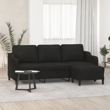 Vidaxl Trosjed s podnožjem, crna, 180 cm, tkanina