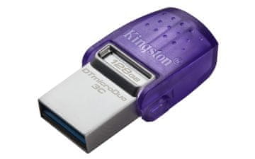 KIN Kingston DataTraveler microDuo 3C USB flash pogon 128 GB, USB-A/USB-C, ljubičasta/nehrđajući čelik