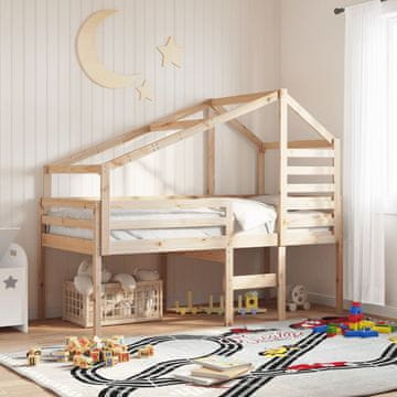 Vidaxl Visoki krevet s krovom 80x200 cm Masivni borov drvo