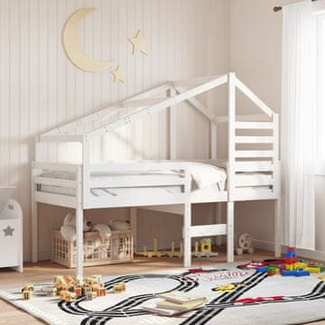 Vidaxl Visoki krevet s krovom bijeli 90x200 cm masivni borov drvo